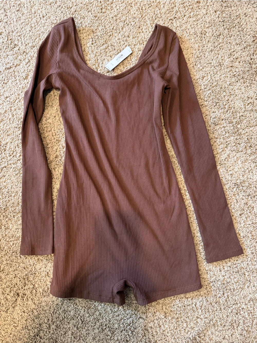PINK Victoria's Secret Ribbed Long Sleeve One-Piece Romper in Brown